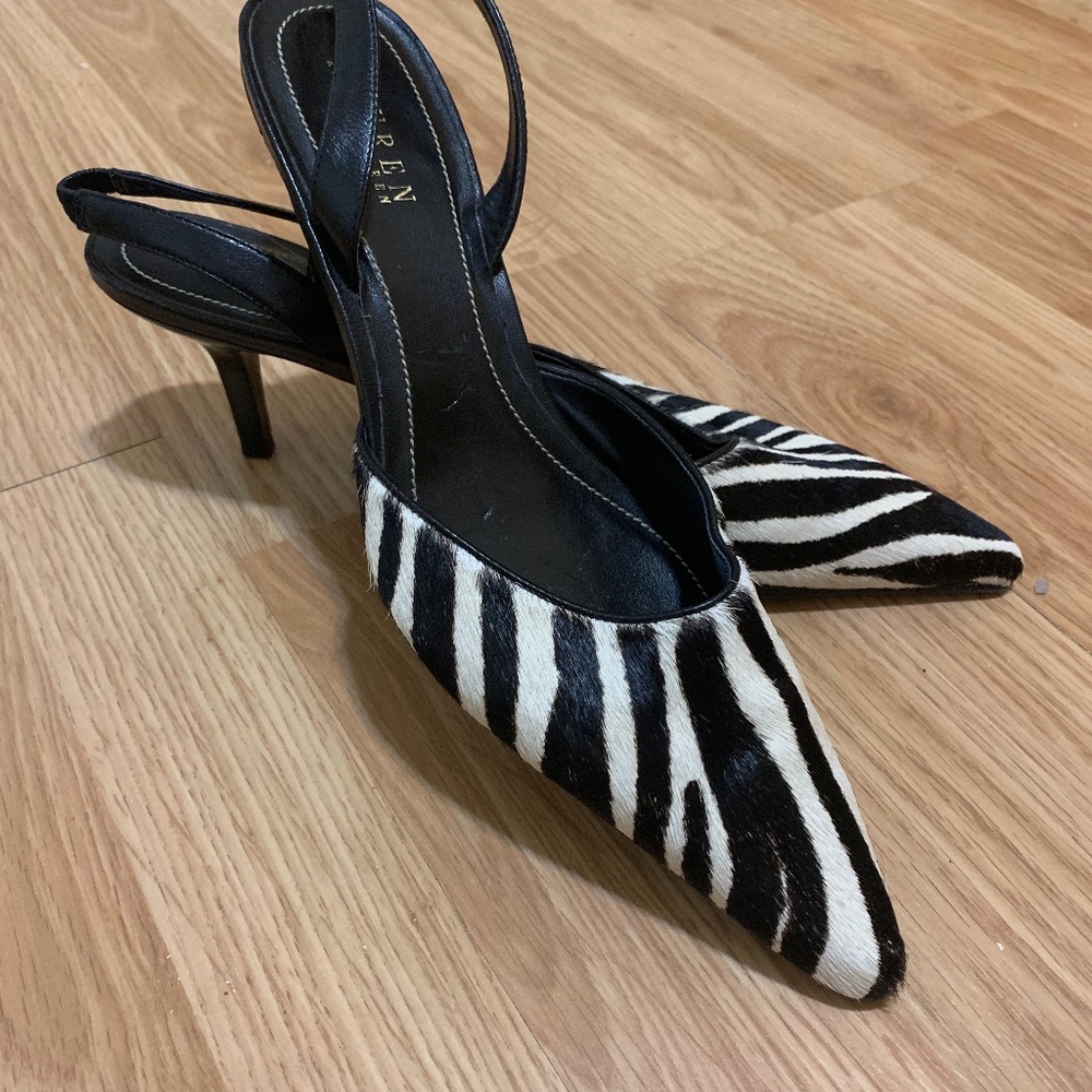Ralph Lauren Zebra Sling Back Heels